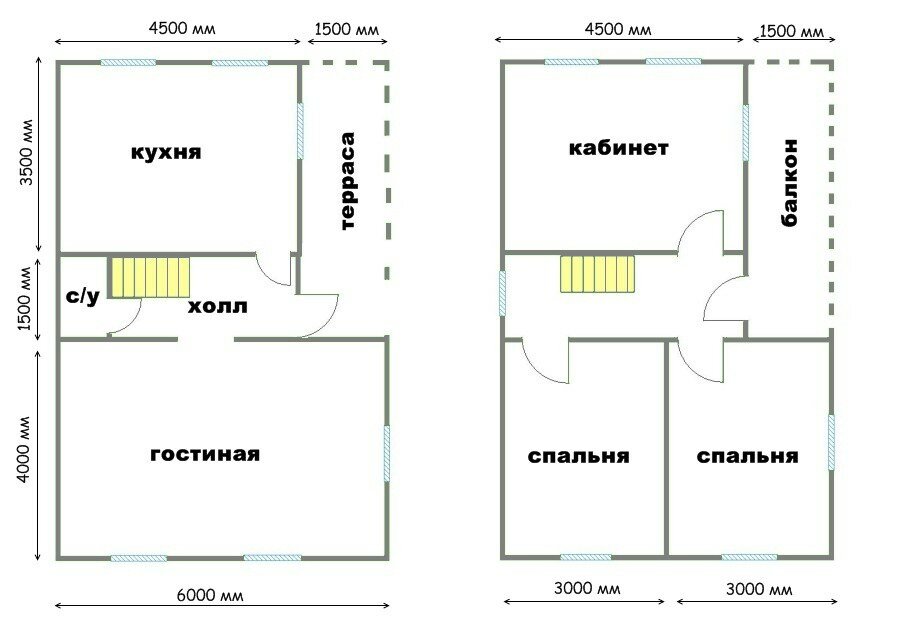 План двухэтажного дома 6 на 9 метров